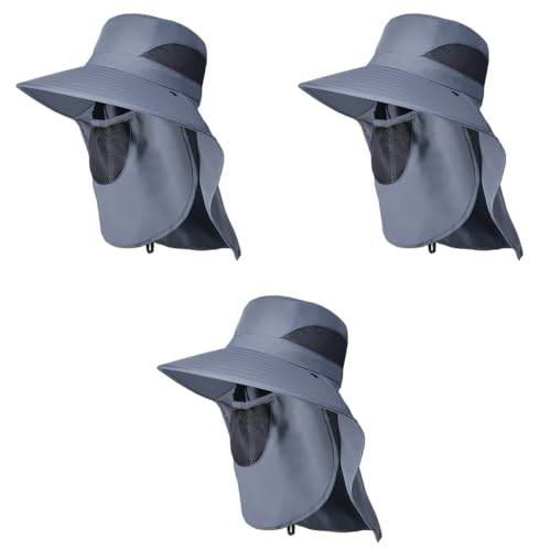 GUSTAVE® Sun Hat Wide Brim Hiking UV Protection with Neck Flap Removable Face Cover Outdoor Unisex Chin Strap Breathable for Fishing Gardening Grey 3 PCS GUSTAVE® Sun Hat Wide Brim Hiking UV Protection with Neck Flap Removable Face Cover Outdoor Unisex Chin Strap Breathable for Fishing Gardening Grey 3 PCS